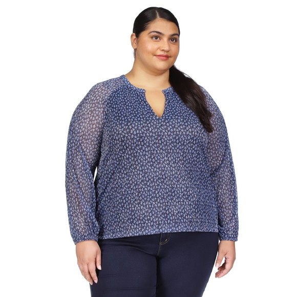 Michael Kors Plus Size Top Blueberry Metallic Thread Plisse, 3XUS - Picture 1 of 1